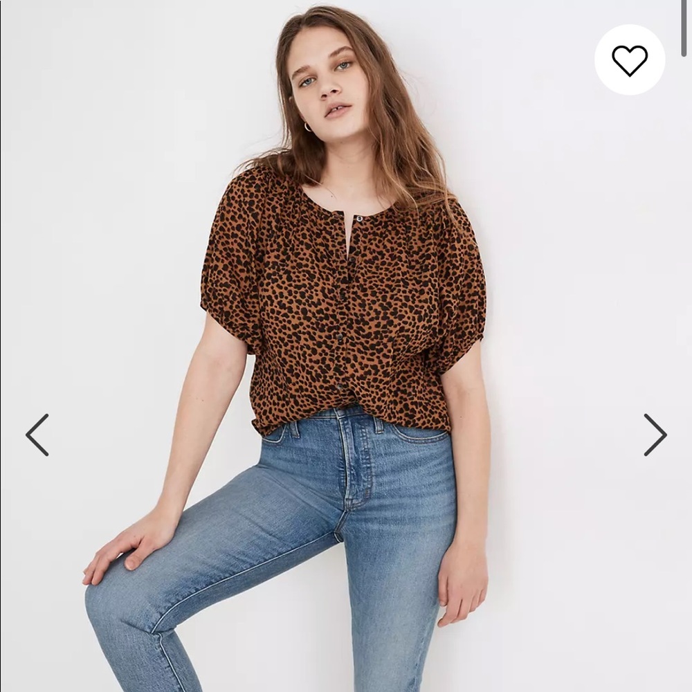 Balloon-Sleeve Button-Up Top in Painted Leopard
